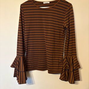 Elegant Brown and Black Striped Long Sleeve Top